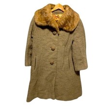 VTG Mirrows Furs Wool Boucle Coat Real Fur Collar ILGWU Mob Wife 50s 60s Glam