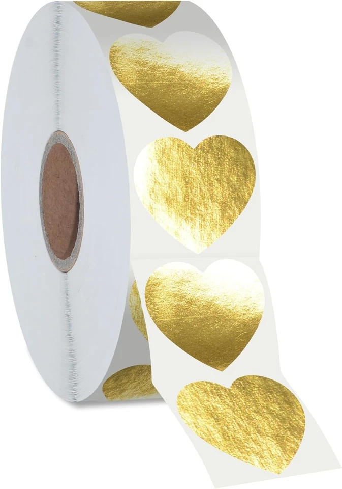 500 PCS Metallic Golden Heart Stickers - Shiny, Waterproof Decorative Labels - Image 3 of 4