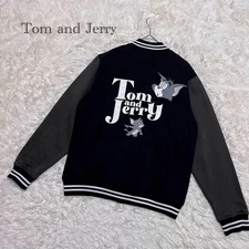 M Size Stadium Jacket Sukajan Jacket Tom And Jerry Varsity Black Unisex Loose