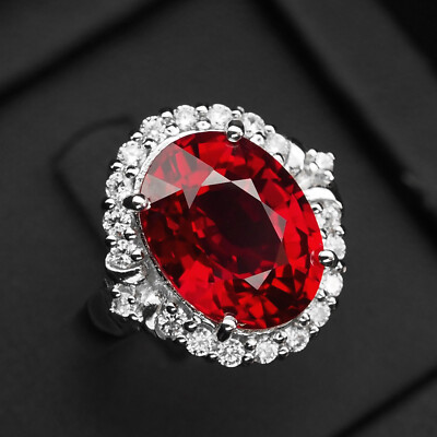 Refined Blood Red Spinel 8.13Ct 925 Sterling Silver Handmade Halo Rings Size 6.5