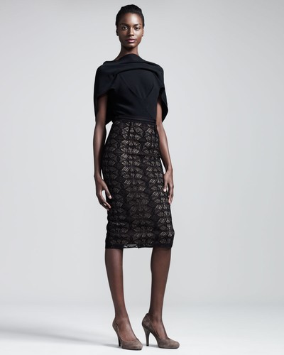 R'13 ICONIC ROLAND MOURET AVALON black/beige cotton blend/lace draped dress s12 - 第 6/12 張圖片