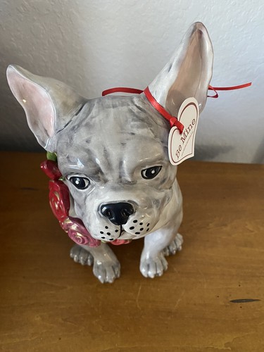 BLUE SKY CLAYWORKS CERÁMICA BULLDOG FRANCÉS CON CUELLO ROSA FIGURA DE VALENTÍN NUEVO CON ETIQUETAS - Imagen 6 de 6