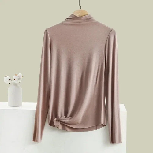 Damen Seide High Neck Top T-Shirt Unterhemd Strick Langarm - Bild 33 von 36