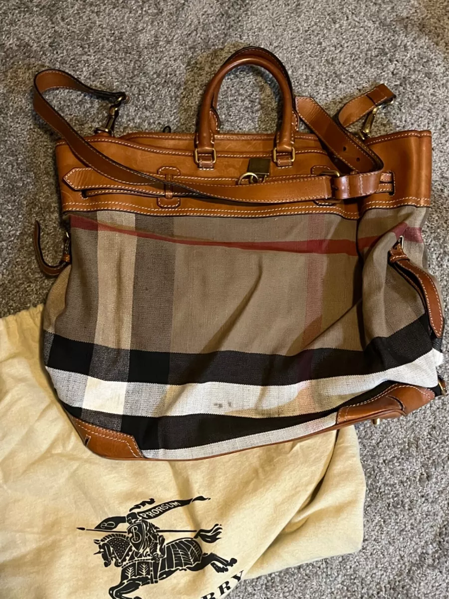 Genuine Burberry canvas and leather travel tote bag with leather strap