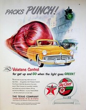 1951 Texaco Sky Chief Gasoline Vintage 1950s Print Ad Boxing Glove Packs Punch