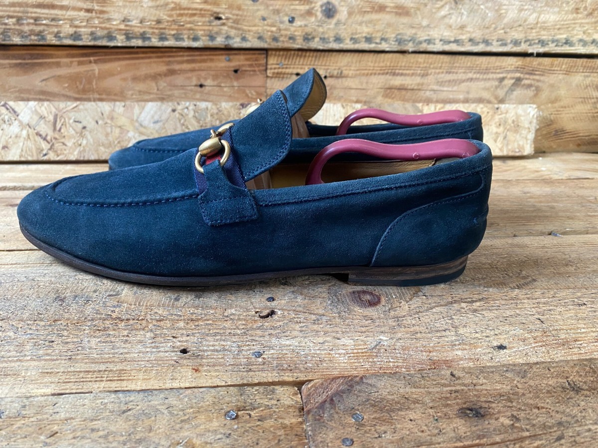 Gucci web gold horsebit blue suede leather loafers sz uk7 