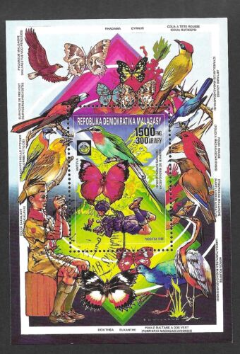 Madagascar 1988 Scout Movement -Birds and Butterflies MS Used