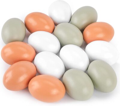 POPLAY 15PCS Wooden Fake Eggs, 3 Colors Chicken Eggs Faux for... 