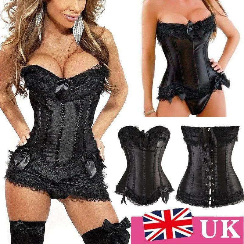 Women Waist Trainer Burlesque Basque Tops Lace Up Costume Boned Overbust Corset - Image 3 of 4