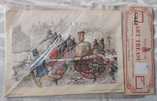 Anton Pieck Vintage Print 1970 Horse Drawn Fire Truck Donald Art Co, decoupage