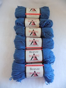Lot-of-6-Copen-Blue-Bernat-Nylo-Germantown-50-Virgin-Wool-50-Crimpset-Nylon