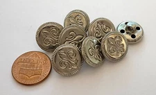 Lot of 8 Silver Tone Fleur De Lis Hollow Metal Shank Buttons 5/8" 15.5mm 7472