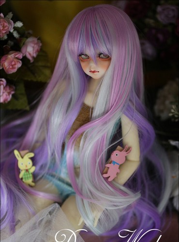 Neu 1/3 1/4 lila gemischt Haar lang lockig Haar MDD MSD BJD Puppe Perücke Zubehör - Bild 5 von 5