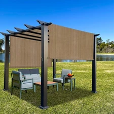 Outdoor Adjustable Pergola Shade Cover Canopy w/ Heavy Duty Weighted Rods Walnut