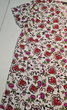 Medical Uniform Scrubs Womens Top Red Floral Key Heart Love Pink Pockets wear