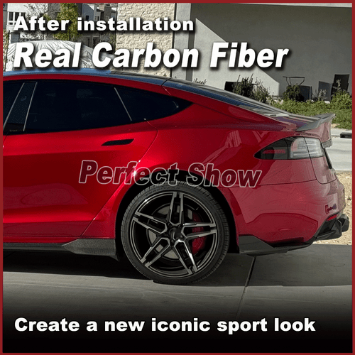 For Tesla Model S 21-23 Real Carbon Rear Bumper Lip Splitters Diffuser Winglets - Picture 2 of 14