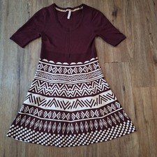 Exhilaration Womens Sz Medium Maroon All Over Print Fairy Top Shirt Dress Aztec