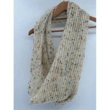 Wool Mohair Scarf Speckled Women Cream Off White Infinity Loose Knit