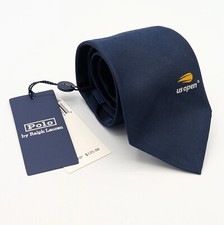 POLO RALPH LAUREN Navy Blue Twill US Open Tennis Silk Tie Made In Italy Rare NWT