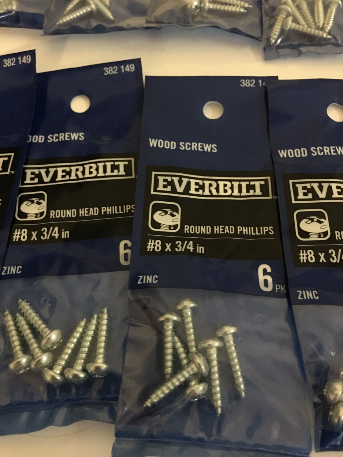 BRAND NEW LOT OF 8 EVERBILT 8 X 3/4 IN. PHILLIPS ROUND HEAD ZINC WOOD