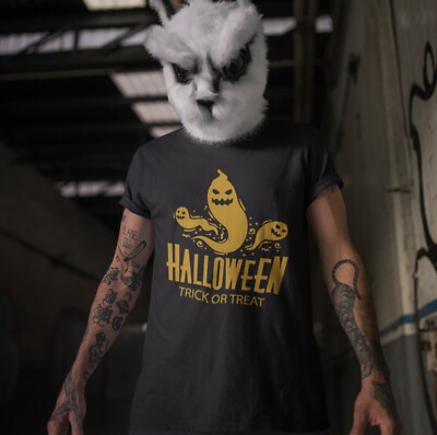 HALLOWEEN TRICK OR TREAT INSPIRIERT WEICHER STIL MÄNNLICH KURZARM SCHWARZ T-SHIRT 