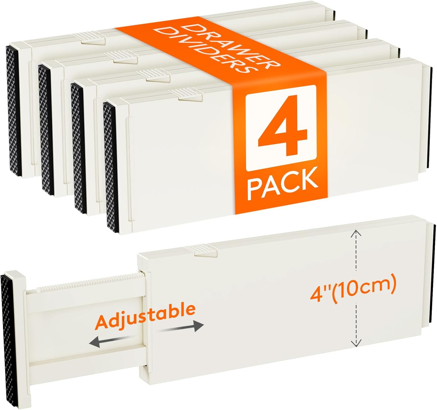 4 Pack Adjustable Plastic Drawer Dividers 4 Inch High 11-17 Inches Wide-image