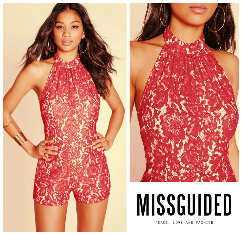 MISSGUIDED SEXY ENCAJE ESPALDA ABIERTA HALTER MONO MAMELUCO Talla 2 4 6 8 10 12 NUEVO   Foto 2 de 2