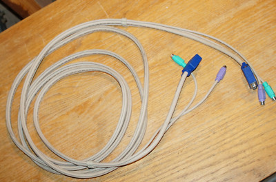 14 Foot KVM Cable SVGA VGA HD-15 Pin PS/2 Mouse Keyboard MDIN-6 Pin PC Male M/M