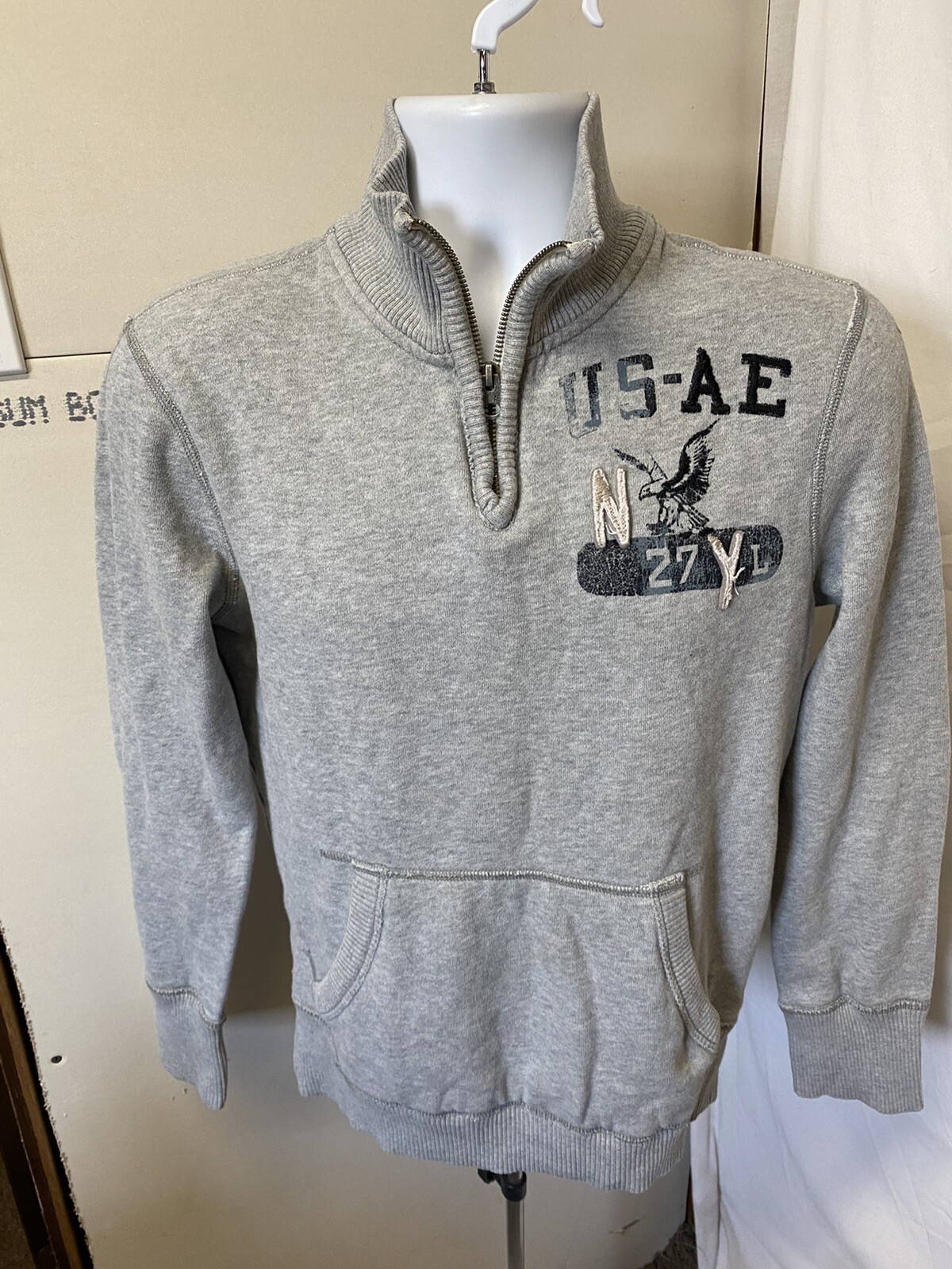American Eagle Vintage Gray 1/4 Zip Pullover Sweatshirt -XS | eBay