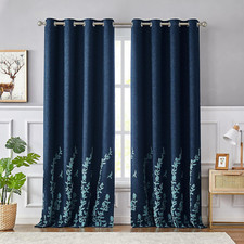 Flower Embroidery Linen Textured Blackout Curtains for Living Room Bedroom Silve