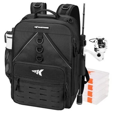  Karryall Medium Fishing Tackle Daily Backpack, Black (4 Tackle Trays Included)