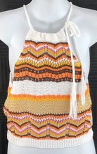NWT cropped crochet halter tank top M Jrs tassel cottagecore hippie BoHo 90s y2k