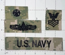 USN AOR2 US Navy Tape, Surface, Command at Sea Badge & E6 1st CPO Parka Rank Z4