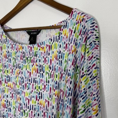 Ali Miles Shirt Womens 3X Multicolor Abstract Dolman Sleeve Tie Hem Tunic