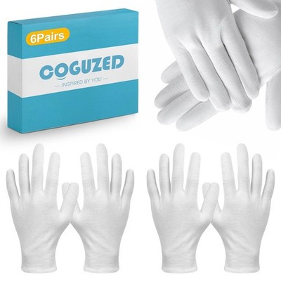 White Cotton Non Latex Thin Gloves 6 Pairs Art Jewelry Handling Gloves Set