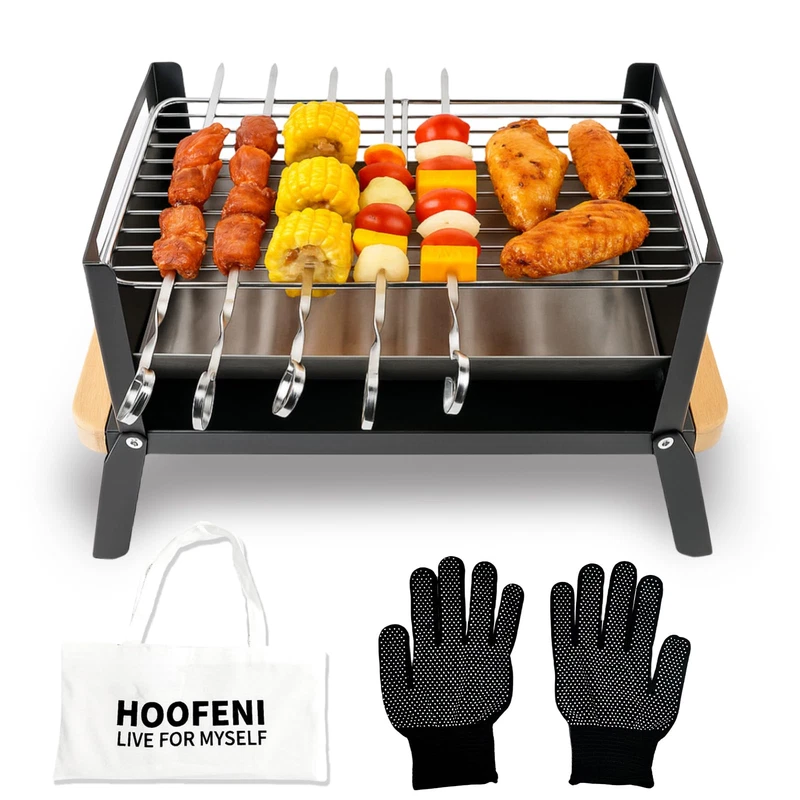 Hoofeni Portable Charcoal Grill Wood Handle - Folding Tabletop Bbq Portable