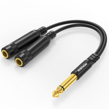 1/4" TS Male to Dual 1/4" TS Female Y Splitter Cable, Gold-Plated Connectors, No
