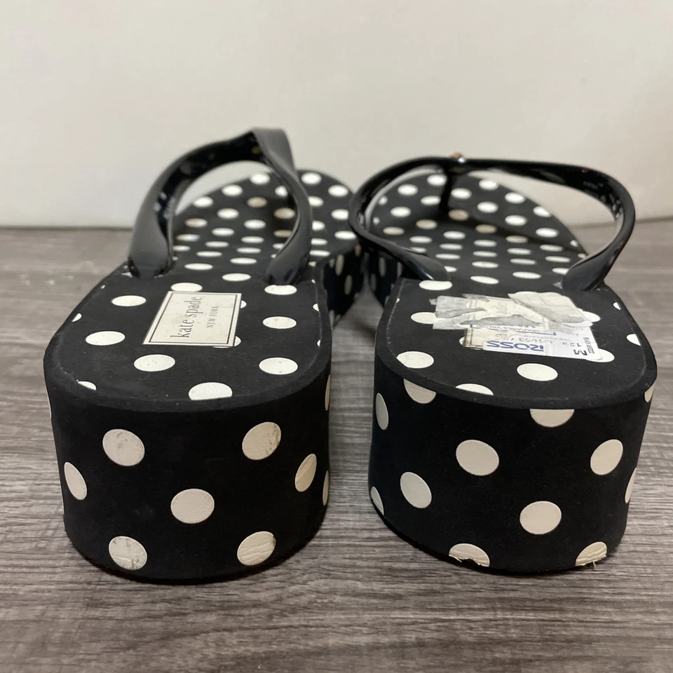 Zapatos Kate Spade para mujer talla 10B negro blanco lunares plataforma chanclas sandalias Foto 4 de 4
