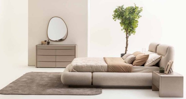 Komplettes Schlafzimmer Bett + 2X Nachttische Modern Kommode Set 4Tlg-image