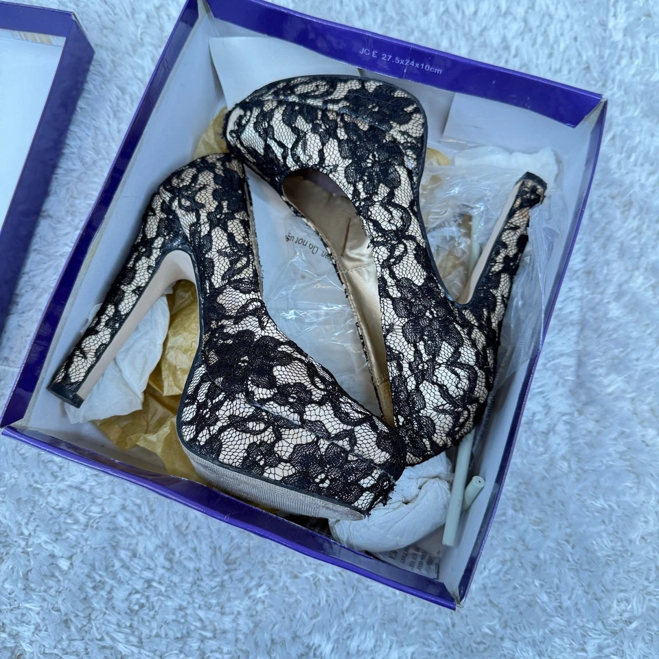 Sexy zapatos de tacón de aguja con plataforma de encaje negro Madden Girl 8 Y2K Club Foto 3 de 4