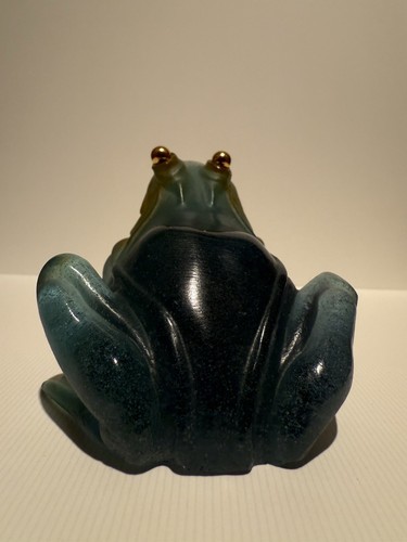 Daum France Pate de Verre Blue frog with Gold Eyes Mint Condition - Picture 23 of 24