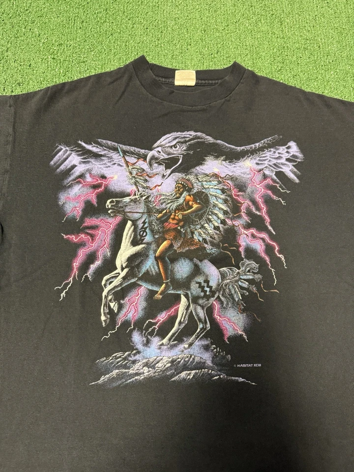 Camisa Relámpago Nativo Americano Habitat Años 90 De Colección Talla Grande Negra DE COLECCIÓN MARCADA Foto 2 de 4