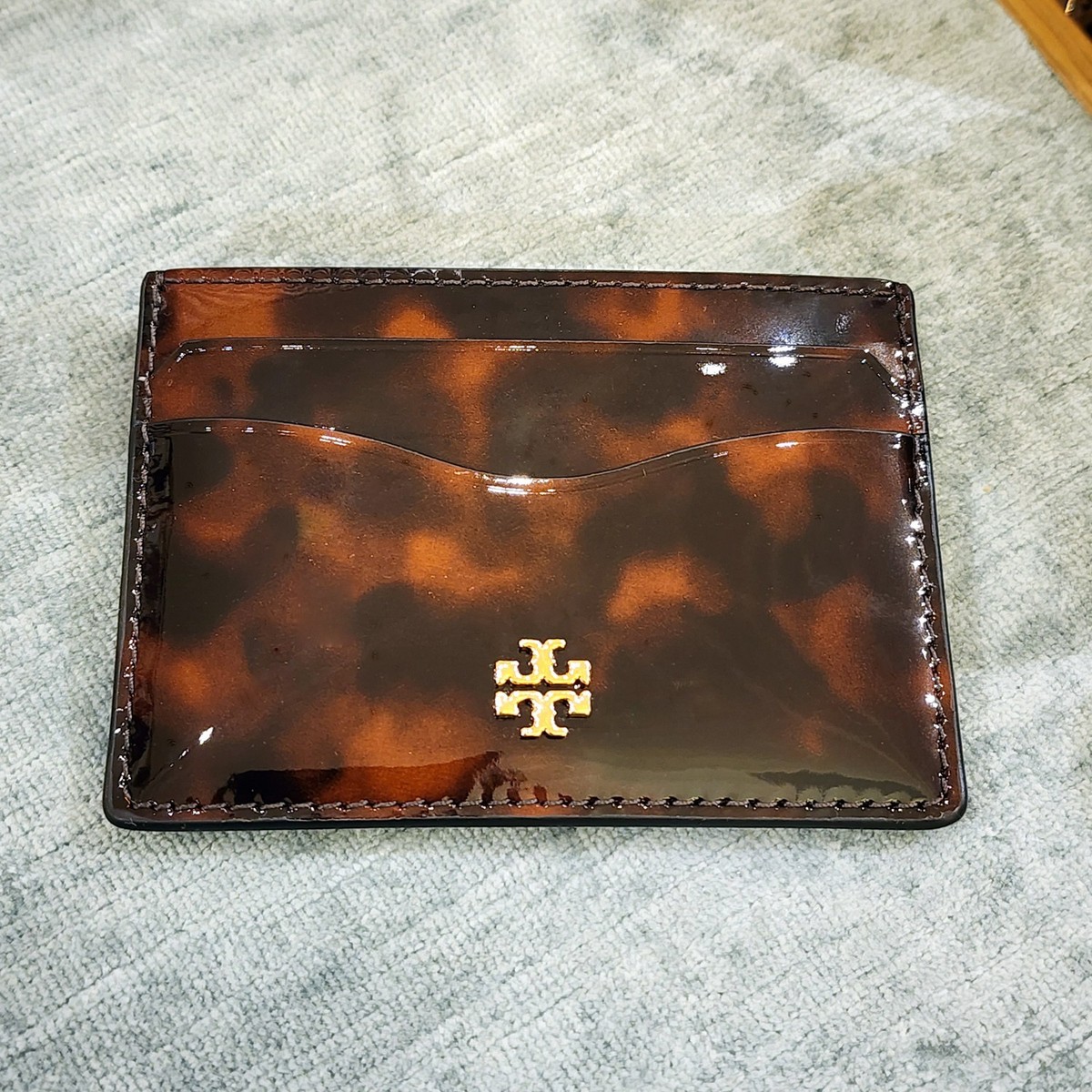 New Tory Burch Emerson Tortoise Patent Slim Card Case 165947 $98