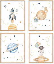 Space Themed Bedroom Decor Wall Art Unframed,Space Nursery Decor 8X10 Inches Set