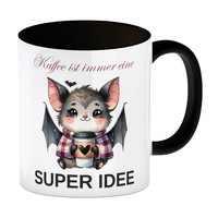 Fledermaus Mit Kaffeebecher In Schwarz Kaffeebecher In Schwarz Mit Spruch