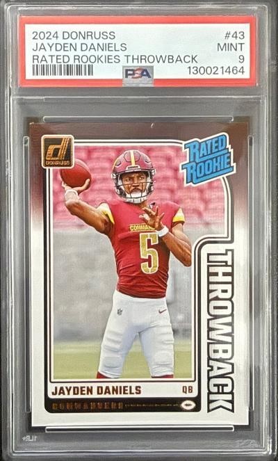 2024 DONRUSS JAYDEN DANIELS RATED ROOKIE THROWBACK PSA MINT 9