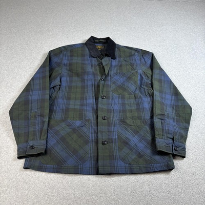 #ad #ad Wallace amp; Barnes Jacket Men Medium Green Plaid Waxed Cotton Chore Coat Heritage $149.99