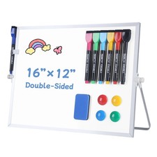 Foldable Desktop Whiteboard with Stand, Double-Sided, 12x16 Inch, Magnetic Dr...