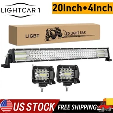 20inch 4 Row LED Light Bar Spot Flood Combo+2x 4inch Super Bright LED Pod Lights