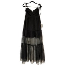 NWT Lulu's Romantic Spot Black Polka Dot Mesh Tiered Midi Dress Size S